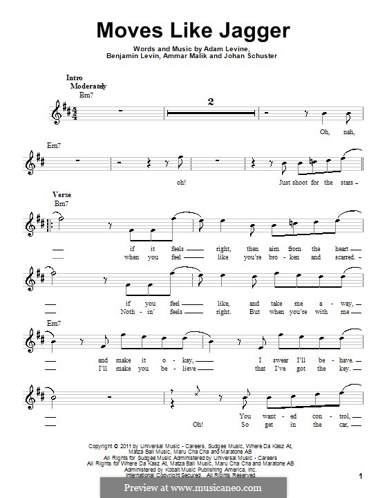 Moves Like Jagger (Maroon 5): Melody line by Shellback, Adam Levine, Ammar Malik, Benjamin Levin