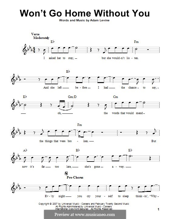 Won't Go Home without You (Maroon 5): For voice and piano (or guitar) by Adam Levine