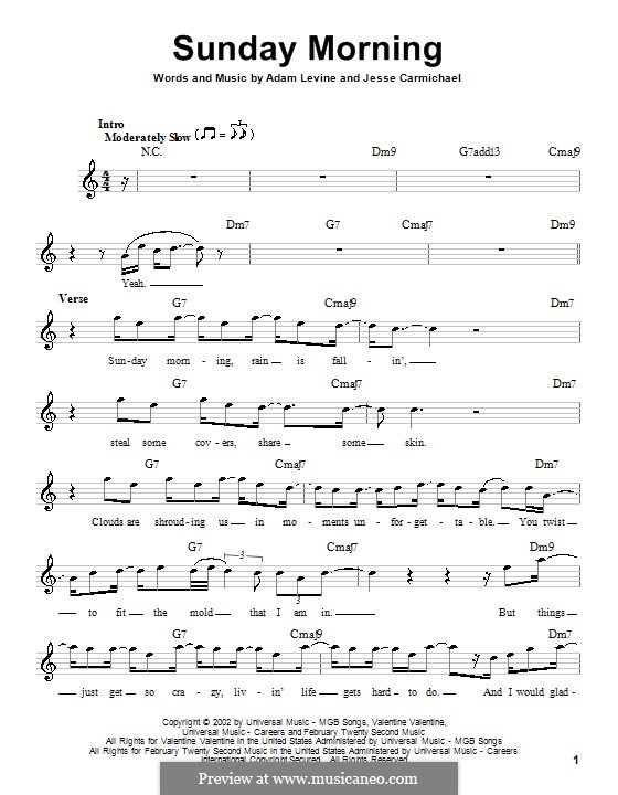 Sunday Morning (Maroon 5): For voice and piano (or guitar) by Adam Levine, Jesse Carmichael