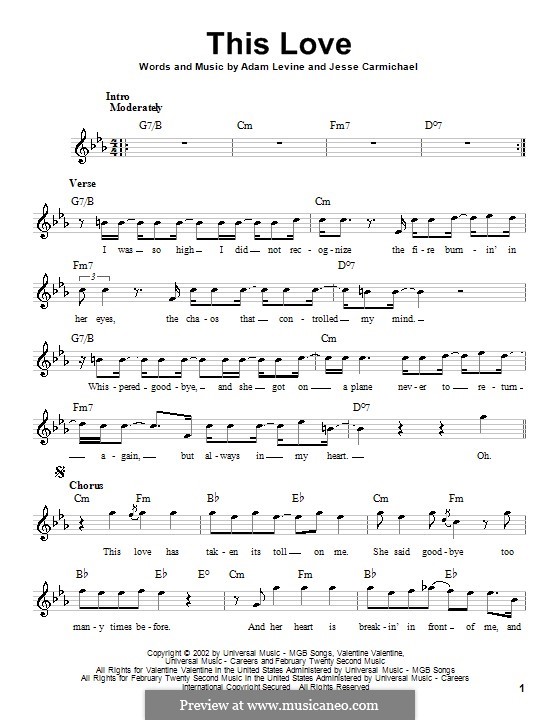 This Love (Maroon 5): For voice and piano (or guitar) by Adam Levine, Jesse Carmichael