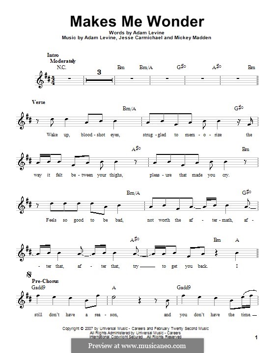 Makes Me Wonder (Maroon 5): For voice and piano (or guitar) by Adam Levine, Jesse Carmichael, Mickey Madden