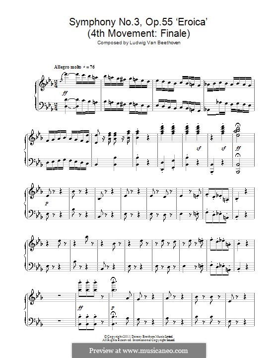 Movement IV: Theme. Version for piano by Ludwig van Beethoven
