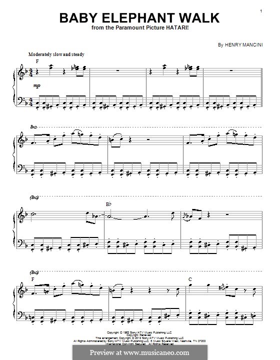 Baby Elephant Walk From The Paramount Picture Hatari By H Mancini On Musicaneo