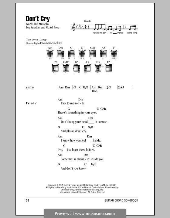 Don't Cry (Guns n' Roses): Lyrics and chords by W. Axl Rose, Izzy Stradlin