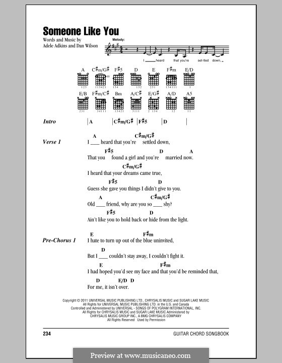 Someone Like You: Lyrics and chords by Adele, Daniel Wilson