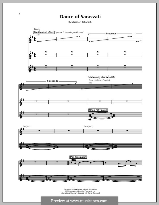 Dance of Sarasvati (Kitaro): For voice and piano (or guitar) by Masanori Takahashi