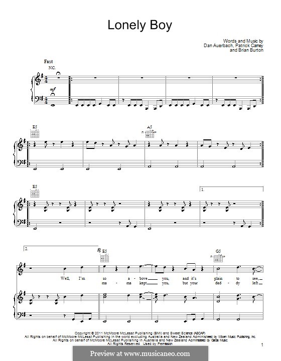 Lonely Boy (The Black Keys): For voice and piano (or guitar) by Brian Burton, Daniel Auerbach, Patrick Carney