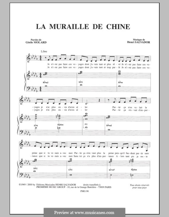 Muraille de Chine: For voice and piano by Henri Salvador