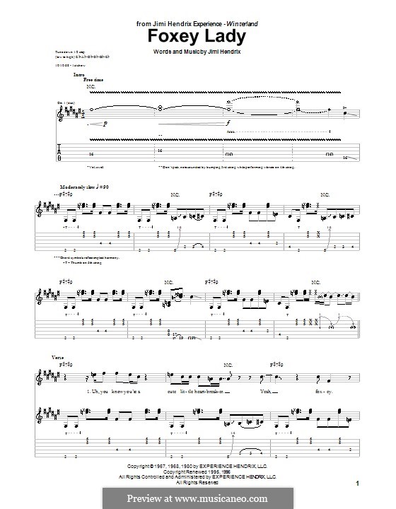 Foxy Lady: For guitar with tab by Jimi Hendrix