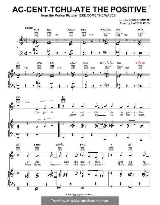 Ac-cent-tchu-ate the Positive: For voice and piano (or guitar) by Harold Arlen