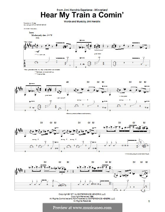 Hear My Train a Comin' (Get My Heart Back Together): For guitar with tab by Jimi Hendrix