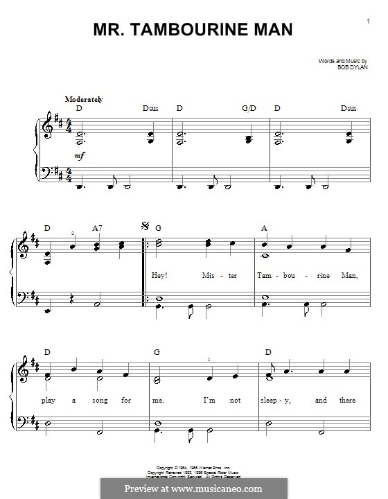 Mr Tambourine Man By B Dylan Sheet Music On Musicaneo Mr Tambourine Man By B Dylan Sheet Music On Musicaneo