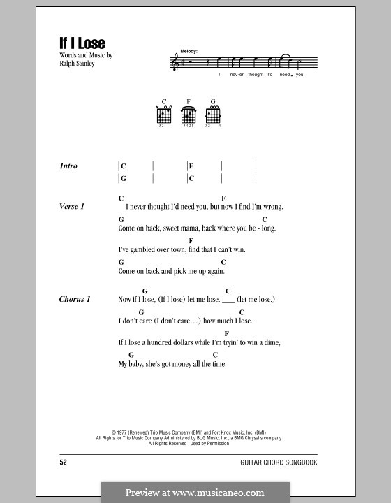 If I Lose: Lyrics and chords by Ralph Stanley