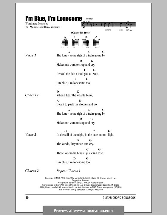 I'm Blue, I'm Lonesome: Lyrics and chords by Bill Monroe