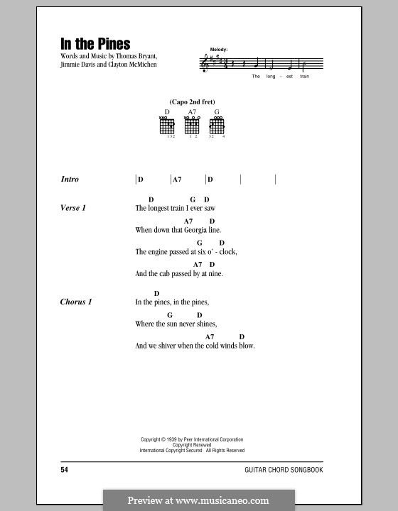 In the Pines: Lyrics and chords by Jimmie Davis, Thomas Bryant, Clayton McMichen