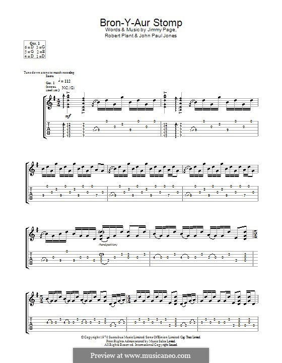 Bron-Y-Aur Stomp (Led Zeppelin): Guitar tab by John Paul Jones, Jimmy Page, Robert Plant