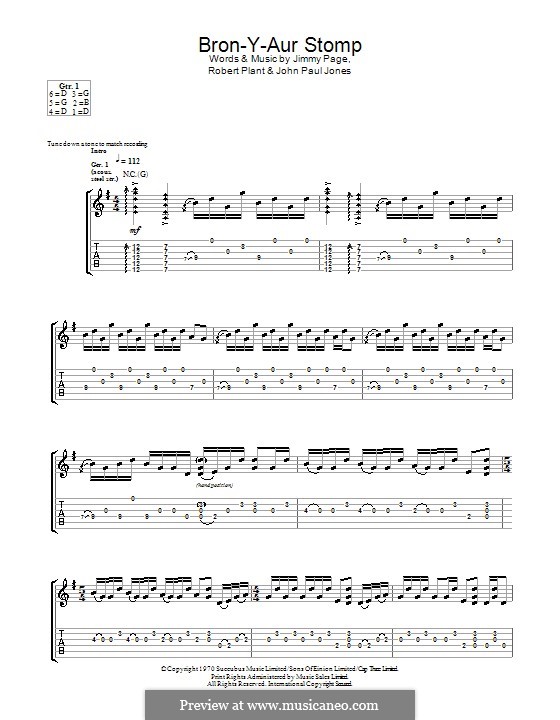 Bron-Y-Aur Stomp (Led Zeppelin): Guitar tab by John Paul Jones, Jimmy Page, Robert Plant