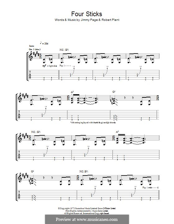 Four Sticks (Led Zeppelin): Guitar tab by Jimmy Page, Robert Plant