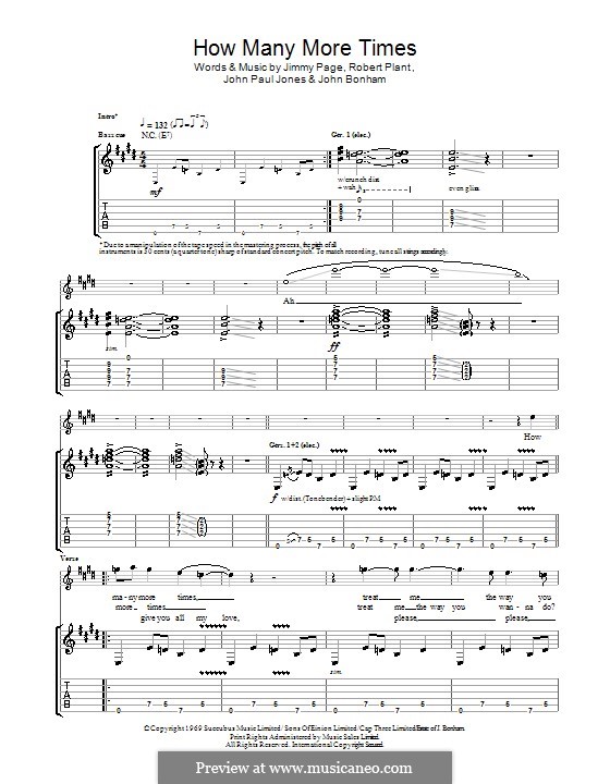 How Many More Times (Led Zeppelin): Guitar tab by John Paul Jones, Jimmy Page, John Bonham, Robert Plant