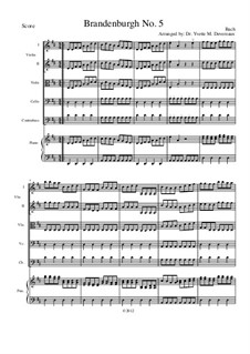 Brandenburg Concerto No.5 in D Major, BWV 1050: For elementary to middle school age string youth orchestras – score by Johann Sebastian Bach