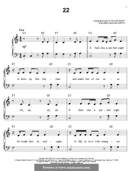 22: For piano by Shellback, Max Martin