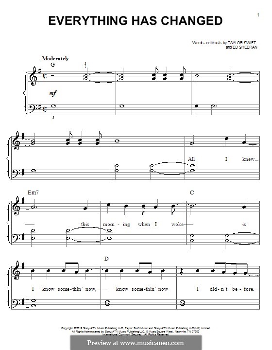 Everything Has Changed (Taylor Swift): For piano by Ed Sheeran