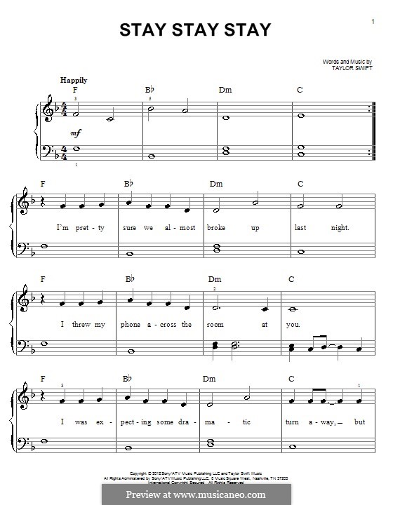 Stay Stay Stay: For piano by Taylor Swift