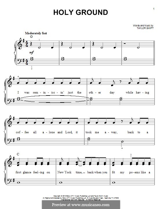 Holy Ground: For piano by Taylor Swift