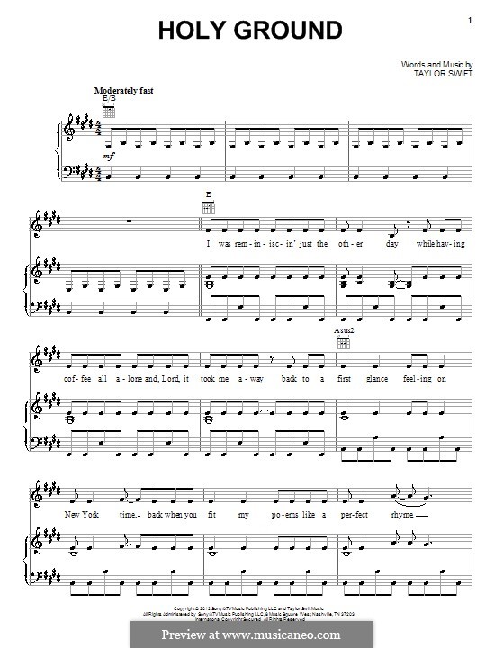Holy Ground: For voice and piano (or guitar) by Taylor Swift
