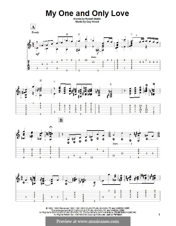 My One and Only Love: For guitar with tab by Guy Wood