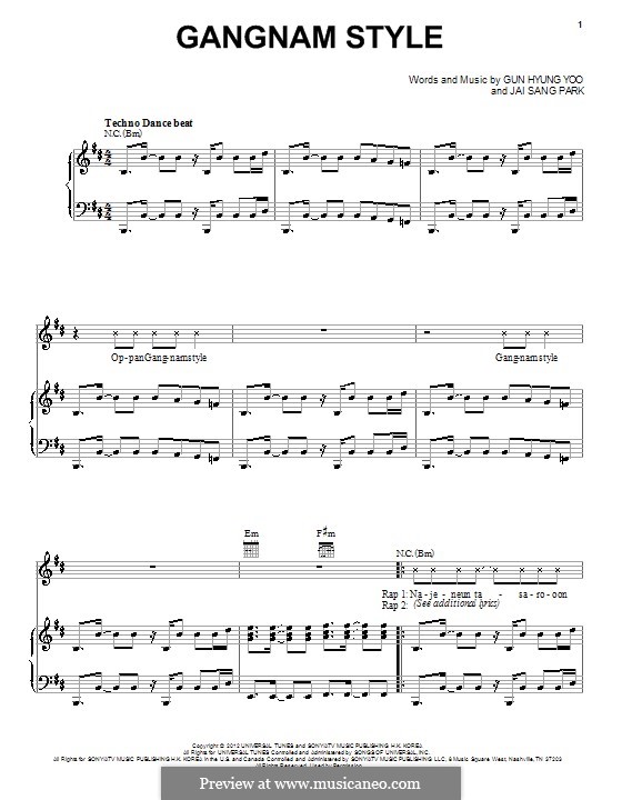 Vocal-instrumental version: For voice and piano (or guitar) by Gun Hyung Yoo, PSY