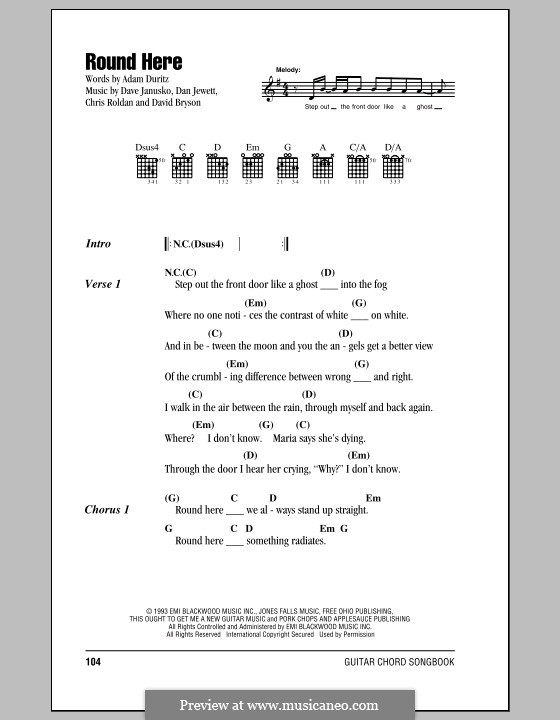 Round Here (Counting Crows): Lyrics and chords by Adam F. Duritz, Chris Roldan, Dan Jewett, Dave Janusko, David Bryson