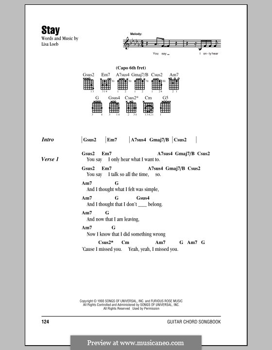 Stay: Lyrics and chords by Lisa Loeb