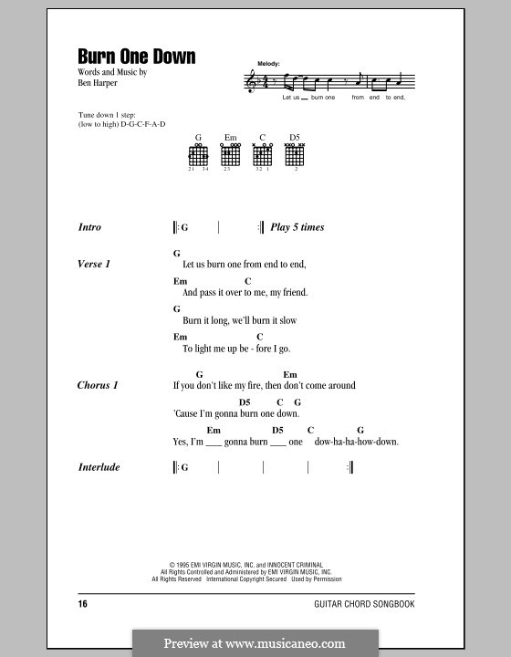 Burn One Down: Lyrics and chords by Ben Harper