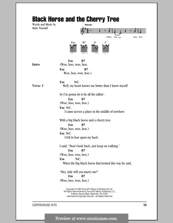 Black Horse and the Cherry Tree: Lyrics and chords by KT Tunstall