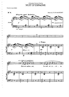 Nuit d'Espagne: For medium voice and piano by Jules Massenet
