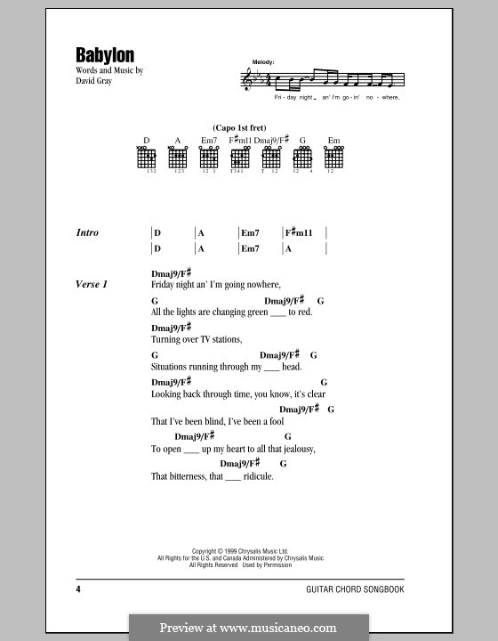 Babylon: Lyrics and chords by David Gray