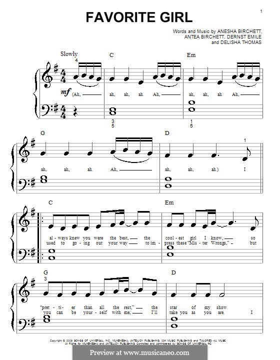 Favorite Girl (Justin Bieber): For piano by Anesha Birchett, Antea Birchett, Delisha Thomas, Dernst Emile