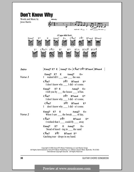 Vocal version: Lyrics and chords by Jesse Harris