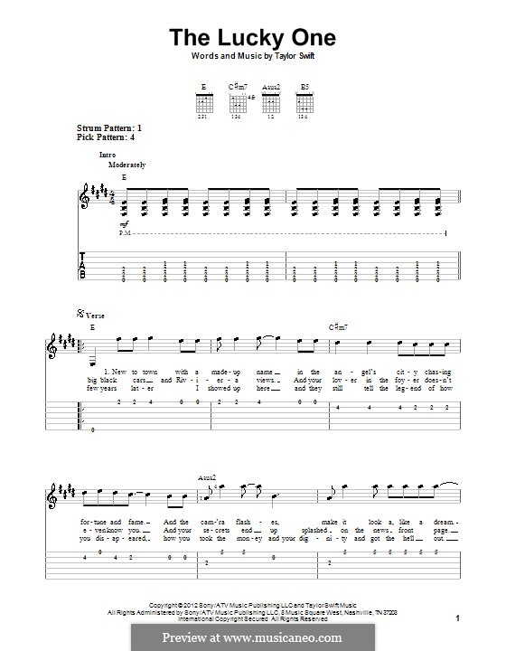 The Lucky One: For guitar with tab by Taylor Swift