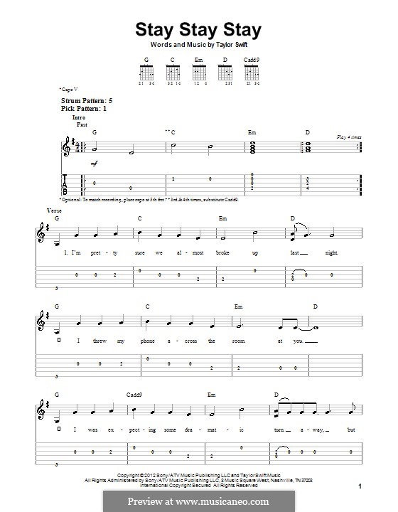 Stay Stay Stay: For guitar with tab by Taylor Swift