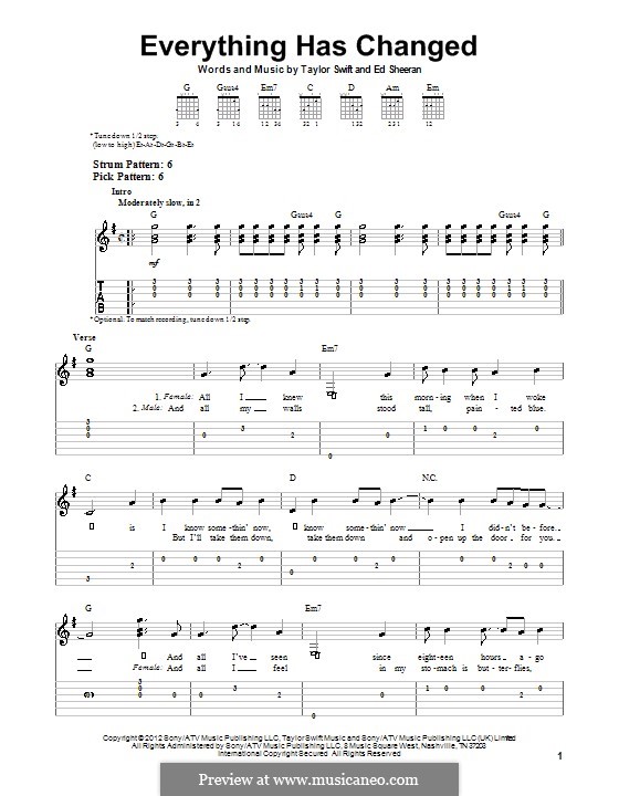 Everything Has Changed (Taylor Swift): For guitar with tab by Ed Sheeran