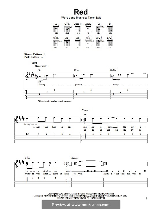 Red: For guitar with tab by Taylor Swift