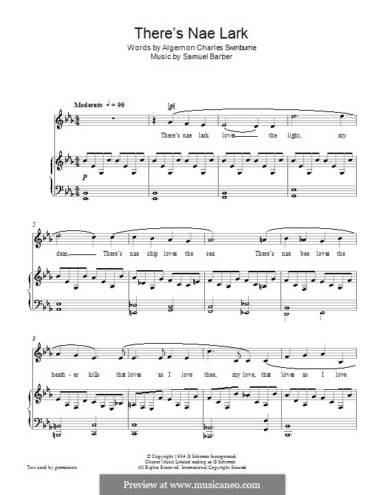 There's Nae Lark: For voice and piano by Samuel Barber