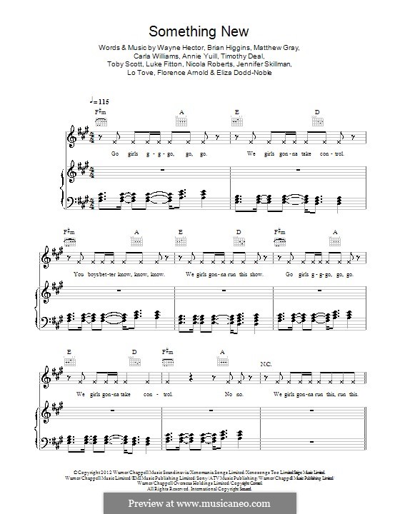 Something New (Girls Aloud): For voice and piano (or guitar) by Brian Higgins, Carla Williams, Wayne Anthony Hector, Annie Yuill, Luke Fitton, Toby Scott, Timothy Deal, Eliza Dodd-Noble, Florence Arnold, Jennifer Skillman, Nicola Roberts