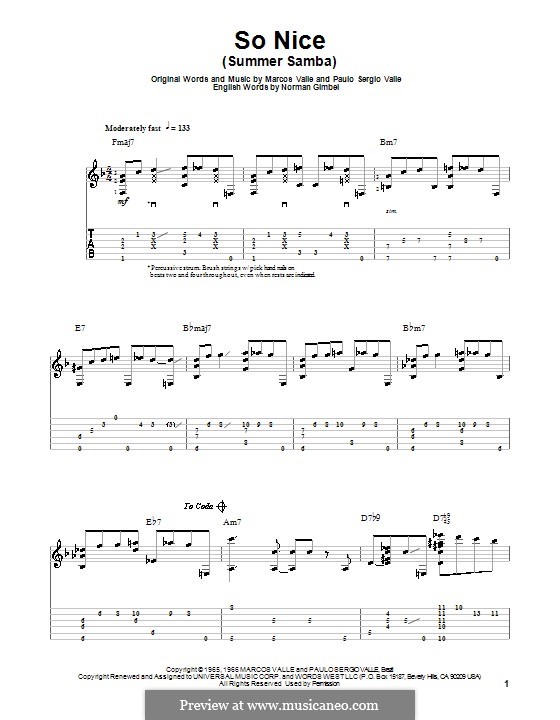 So Nice (Summer Samba): For guitar with tab by Marcos Valle, Paulo Sergio Valle