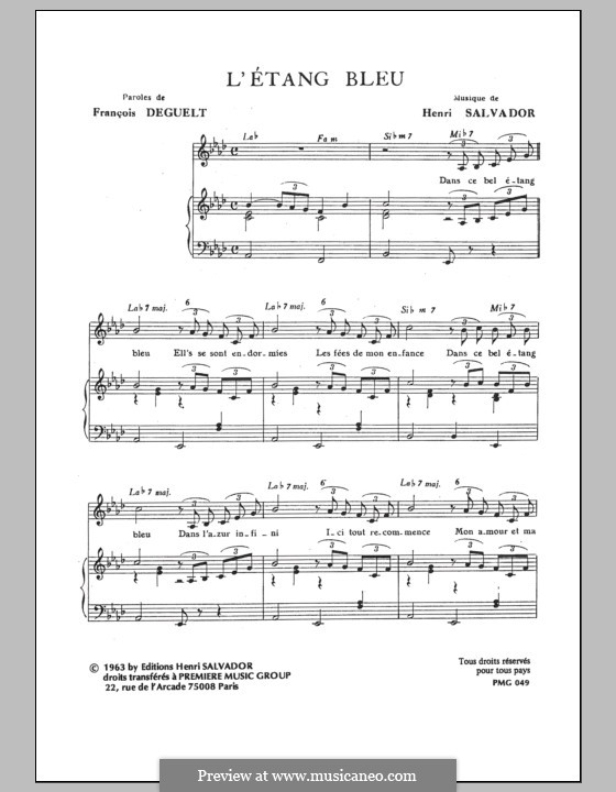 Etang Bleu: For voice and piano by Henri Salvador