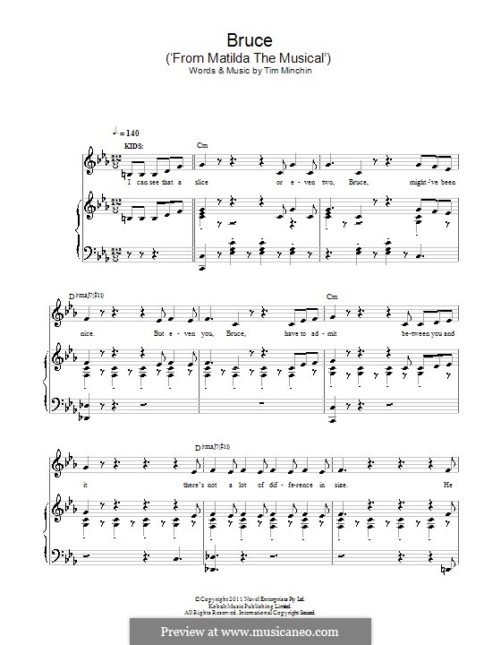 bruce from matilda the musical by t minchin sheet music on matilda the musical sheet music