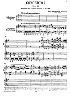 Concerto for Piano and Orchestra No.1 in G Minor, Op.25: Version for two pianos four hands by Felix Mendelssohn-Bartholdy