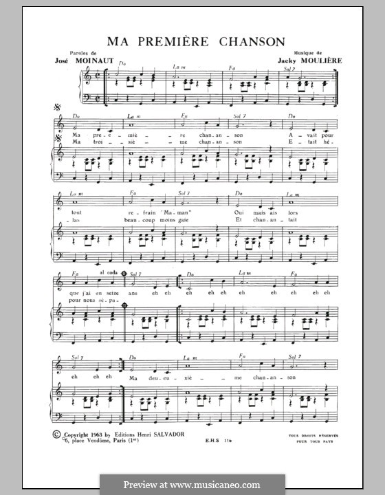 Ma Premiere Chanson: For voice and piano by Jacky Mouliere